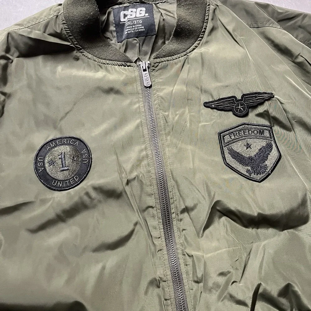 CSG Champs USA Green Flight Windbreaker Jacket Men's Size 3XL Patches - Picture 2 of 12